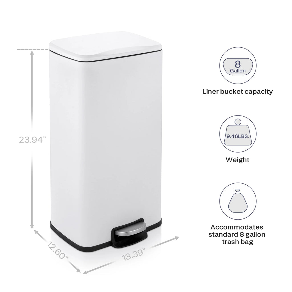 Innovaze 8 Gal./30 Liter Rectangular Matt White step-on Trash Can for kitchen