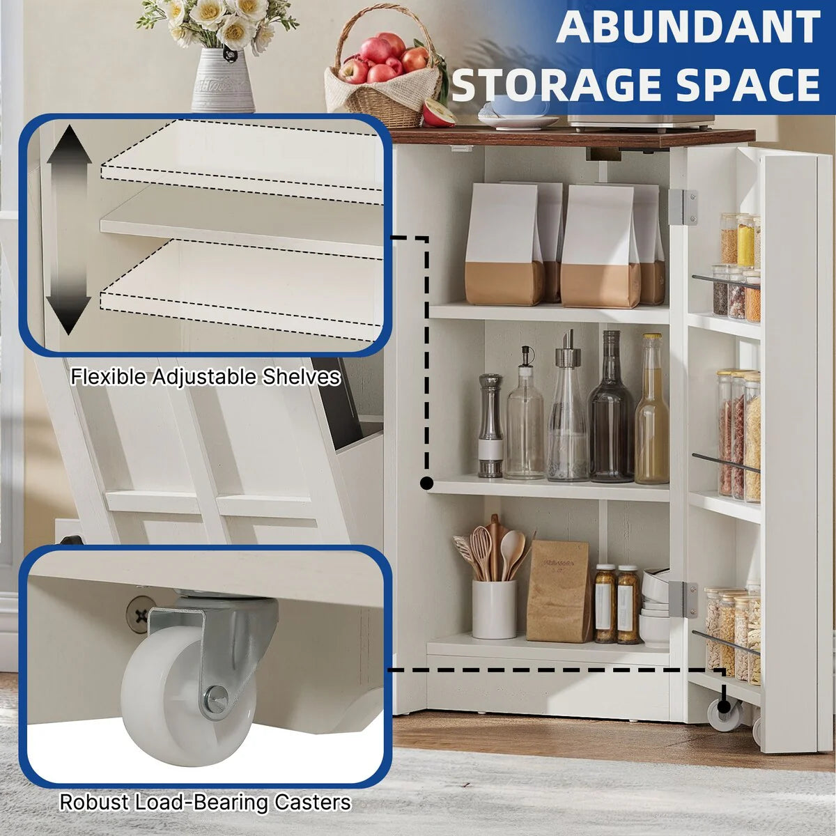 Moasis Kitchen Tilt Out Trash Cabinet Fits 13 Gallon Cabinet Trash Can with Outlet and Adjustable Shelves