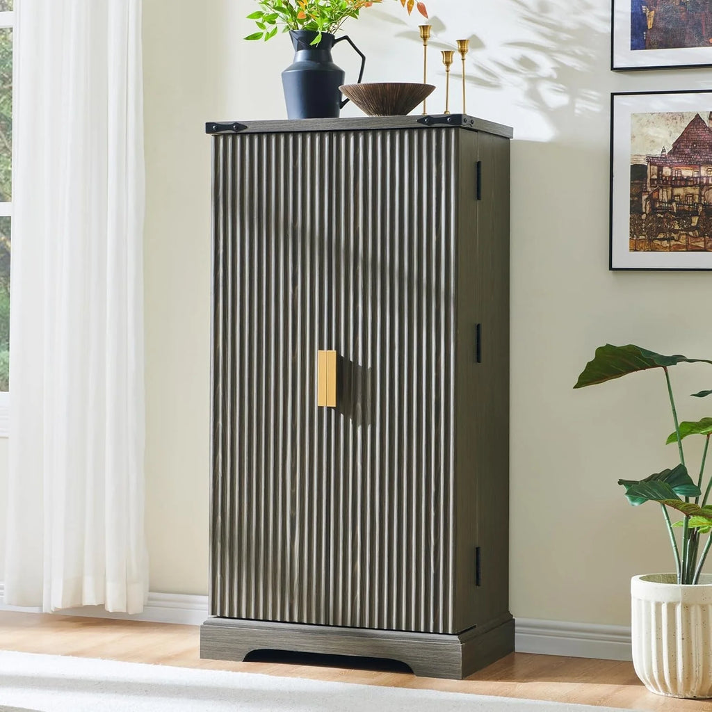 Modern Fluted Pantry Cabinet, Storage Cabinet, Wood Cupboard Organizer
