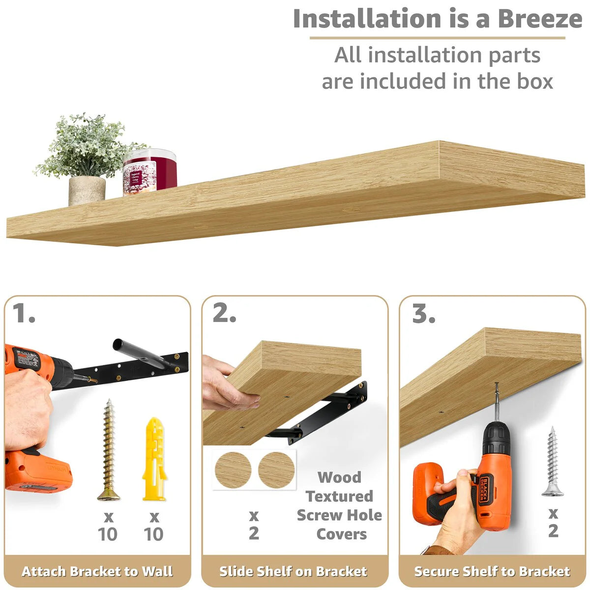 Sorbus Long Floating Shelves for Wall Set of 2 - 35"L x 9"W x 1.5"H