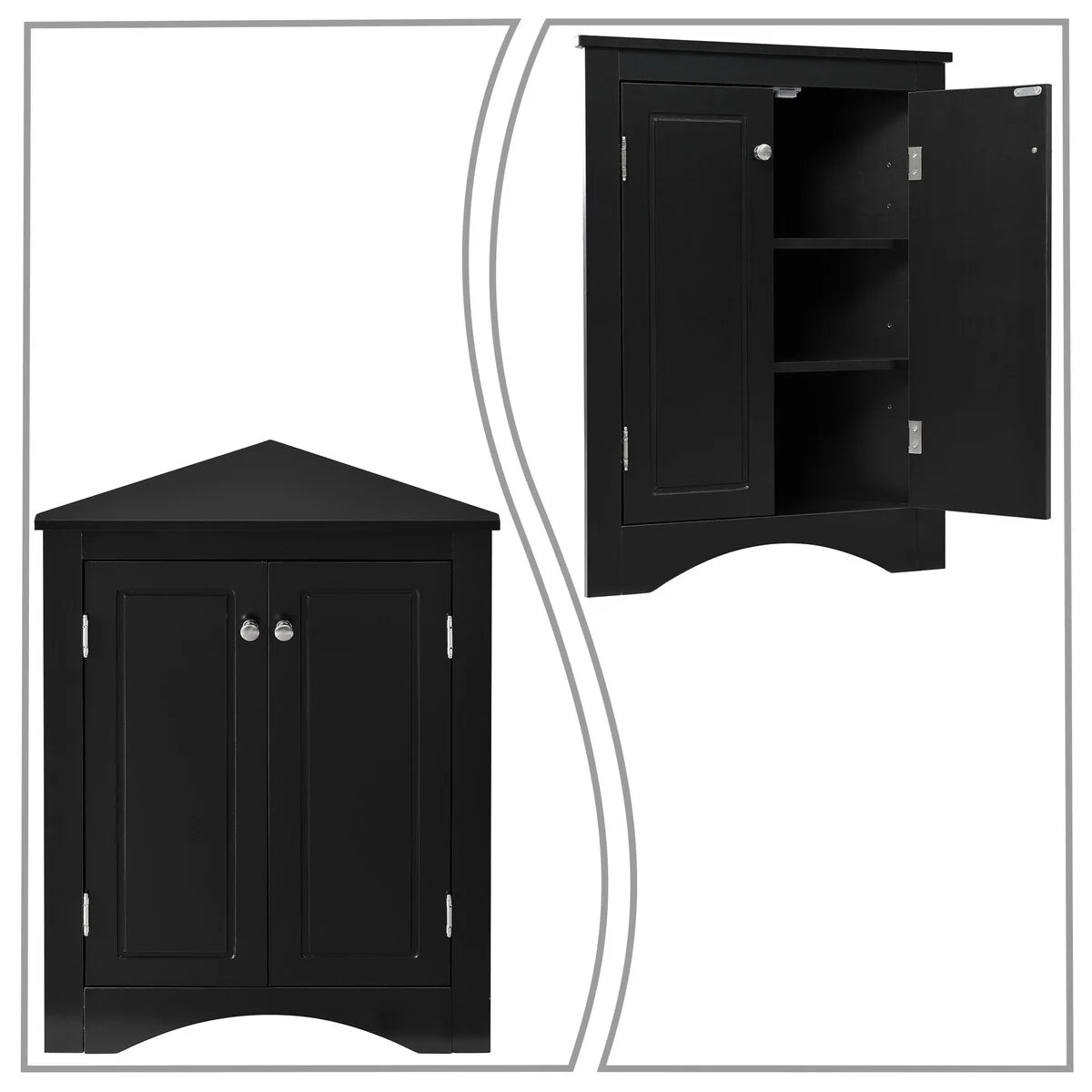 Modern Stylish Triangle Corner Storage Cabinet with Two Adjustable Internal Shelves
