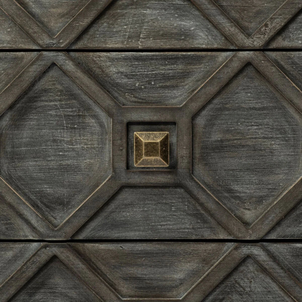 Genevieve I Gray Fir Veneer w/ Iron Frame & 3 Drawer Accent Cabinet - 39.0L x 15.7W x 30.9H