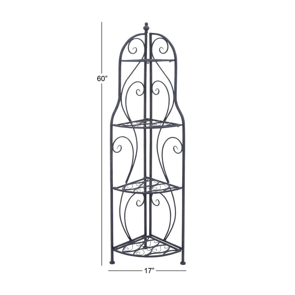 Metal Scroll Indoor Outdoor Arched Tall Folding Corner 4 Shelf Bakers Rack - Black - Roche River Decor