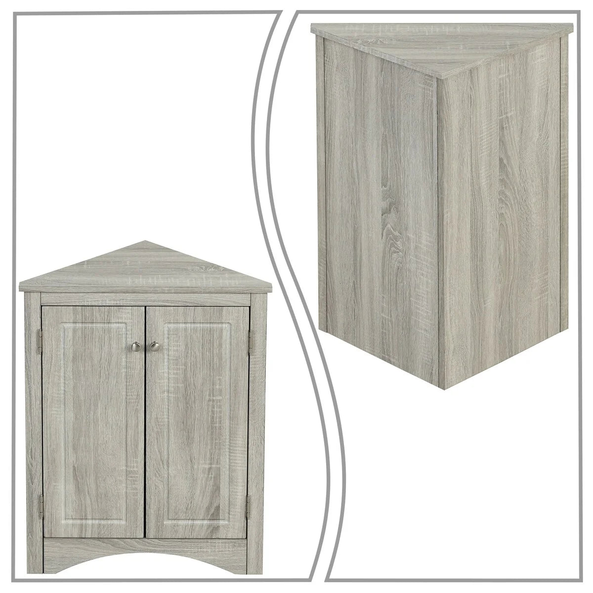 Modern Stylish Triangle Corner Storage Cabinet with Two Adjustable Internal Shelves