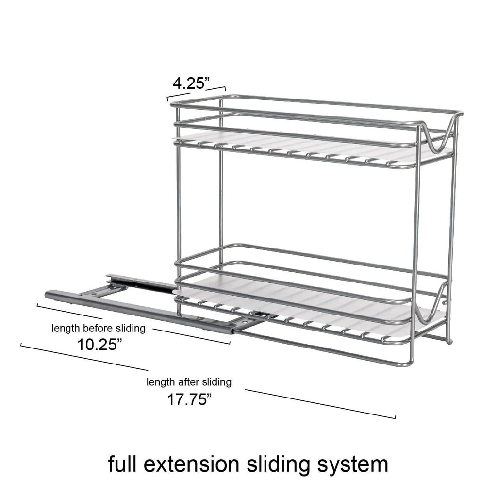 Household Essentials 2-Tier Brushed Nickel Spice Rack Organizer, Sliding Pantry Organizer