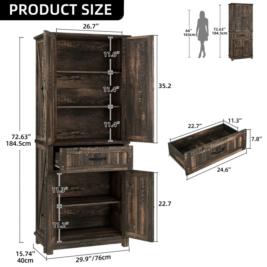 Moasis 64" Farmhouse Tall Kitchen Pantry Storage Cabinet with 2 Drawers & Doors