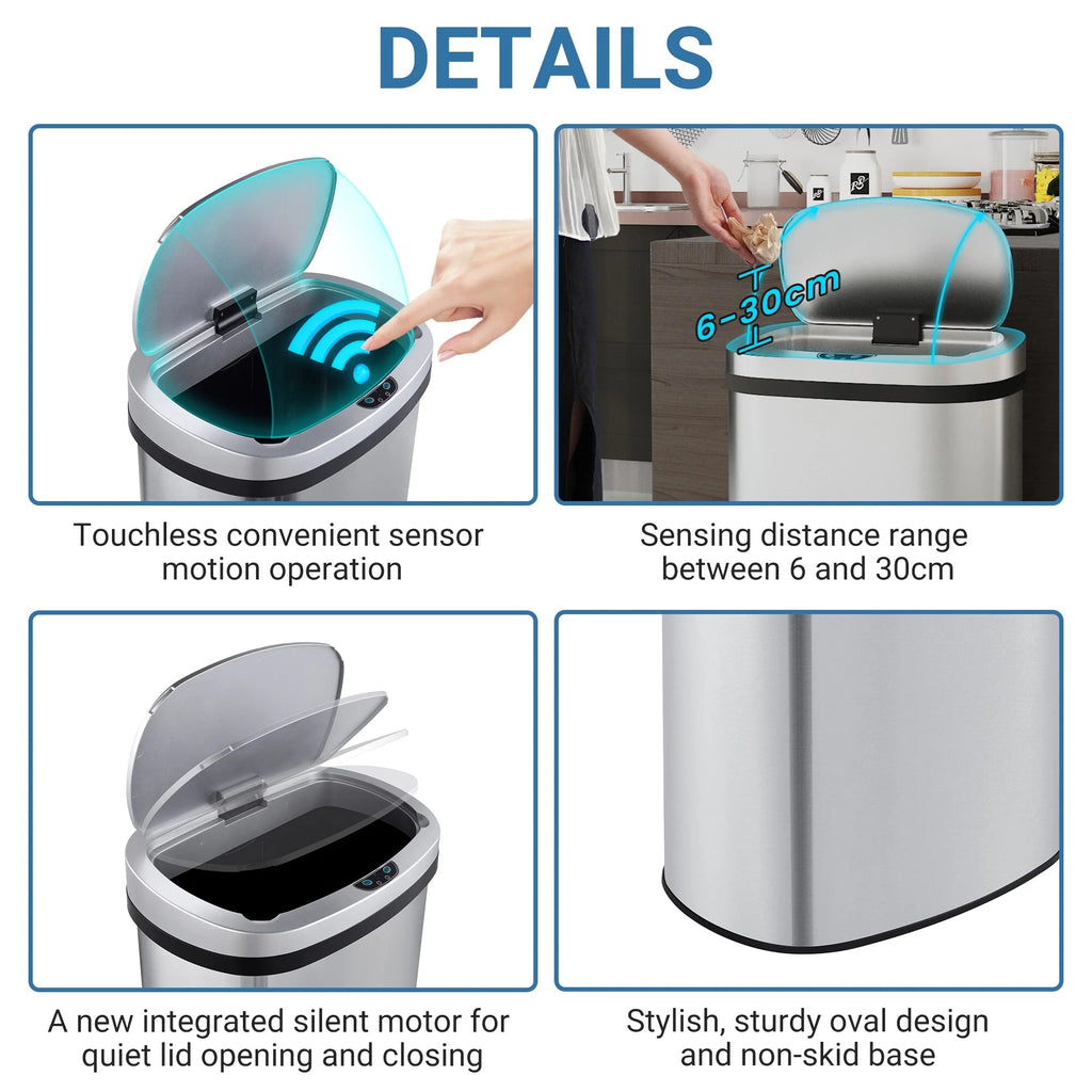 Innovaze 15.6 Gal./60 Liter Stainless Steel Oval Motion Sensor Trash Can for Kitchen