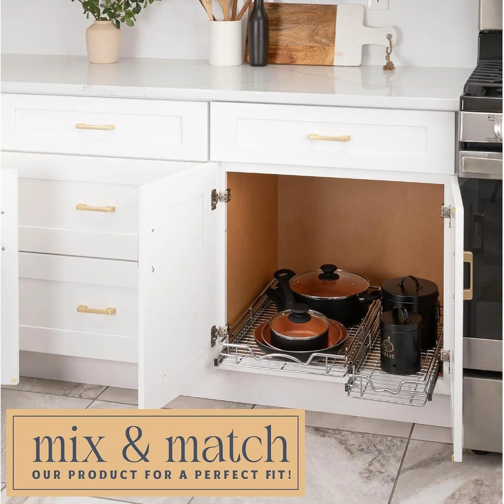 Pull Out Cabinet Drawer Organizer, Heavy Duty- Steel Metal- Chrome Finish