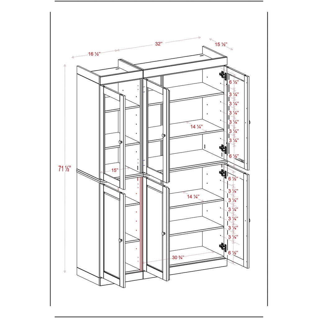 Palace Imports 100% Solid Wood China Pantry with Glass or Solid Wood Doors and 2-Drawers - 48.5" x 71.5"