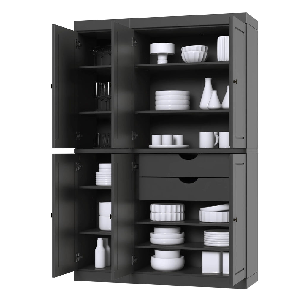 Palace Imports 100% Solid Wood China Pantry with Glass or Solid Wood Doors and 2-Drawers - 48.5" x 71.5"