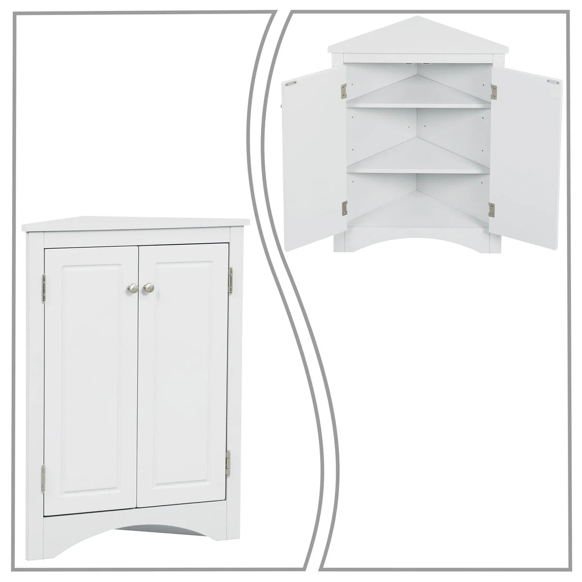 Modern Stylish Triangle Corner Storage Cabinet with Two Adjustable Internal Shelves