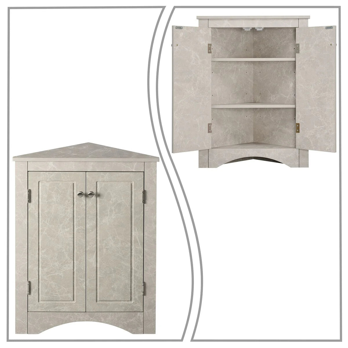 Modern Stylish Triangle Corner Storage Cabinet with Two Adjustable Internal Shelves