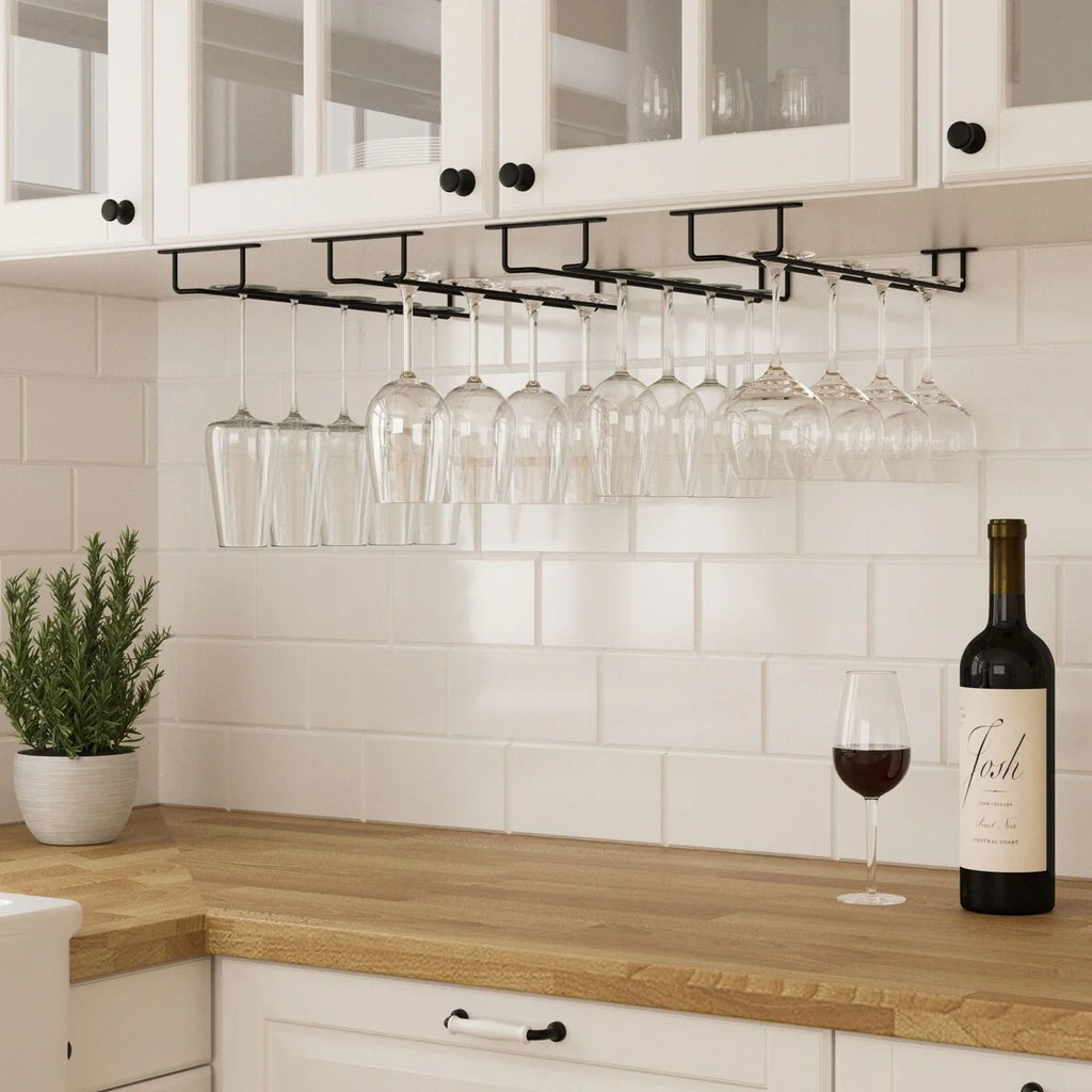 Wallniture Brix Stemware Wine Glass Rack Under Cabinet Storage Metal Glass Hanger (Set of 2)