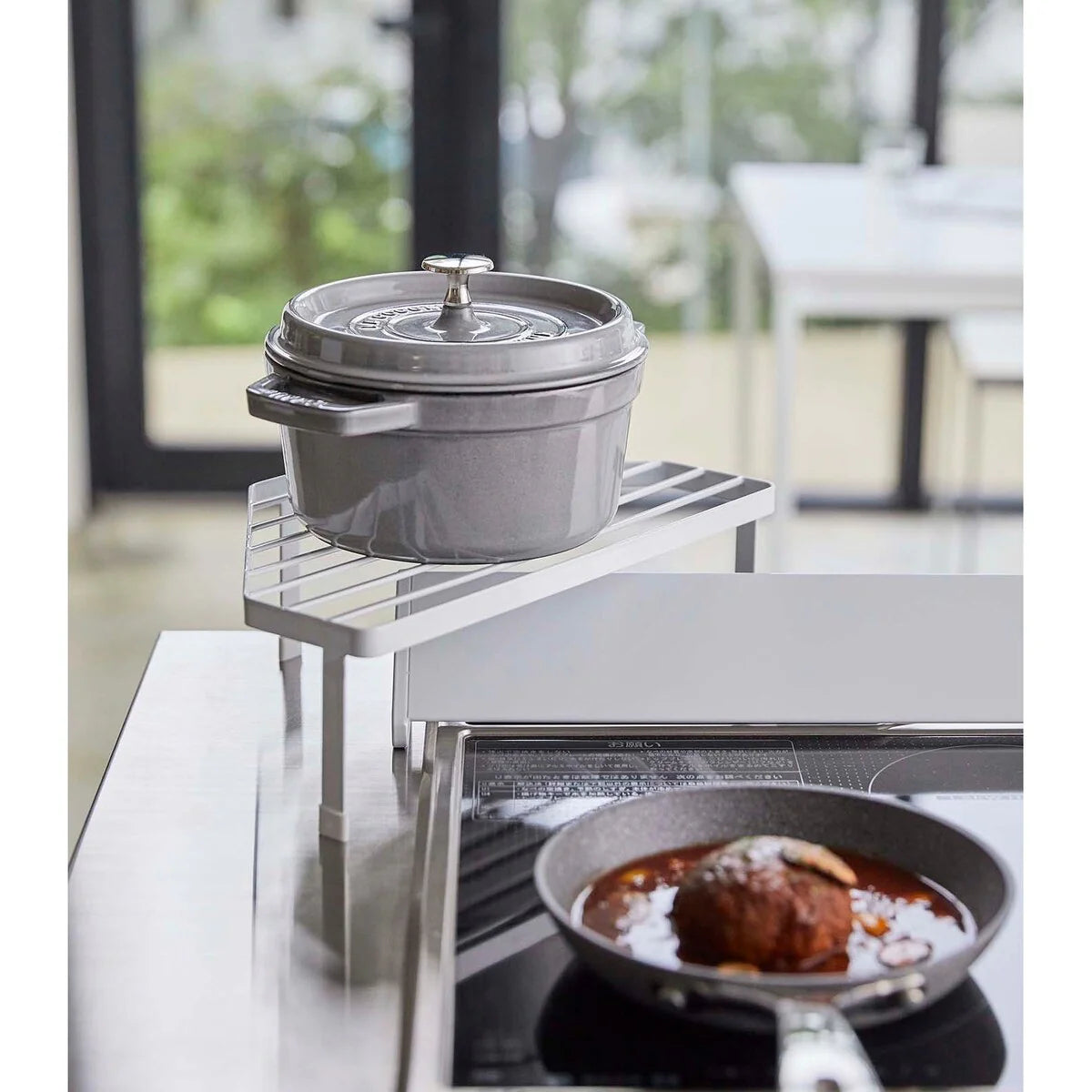 Yamazaki Home Corner Riser - One-Tier, Steel, Holds 11 lbs - L 8.86 x W 13.39 x H 4.41 inches