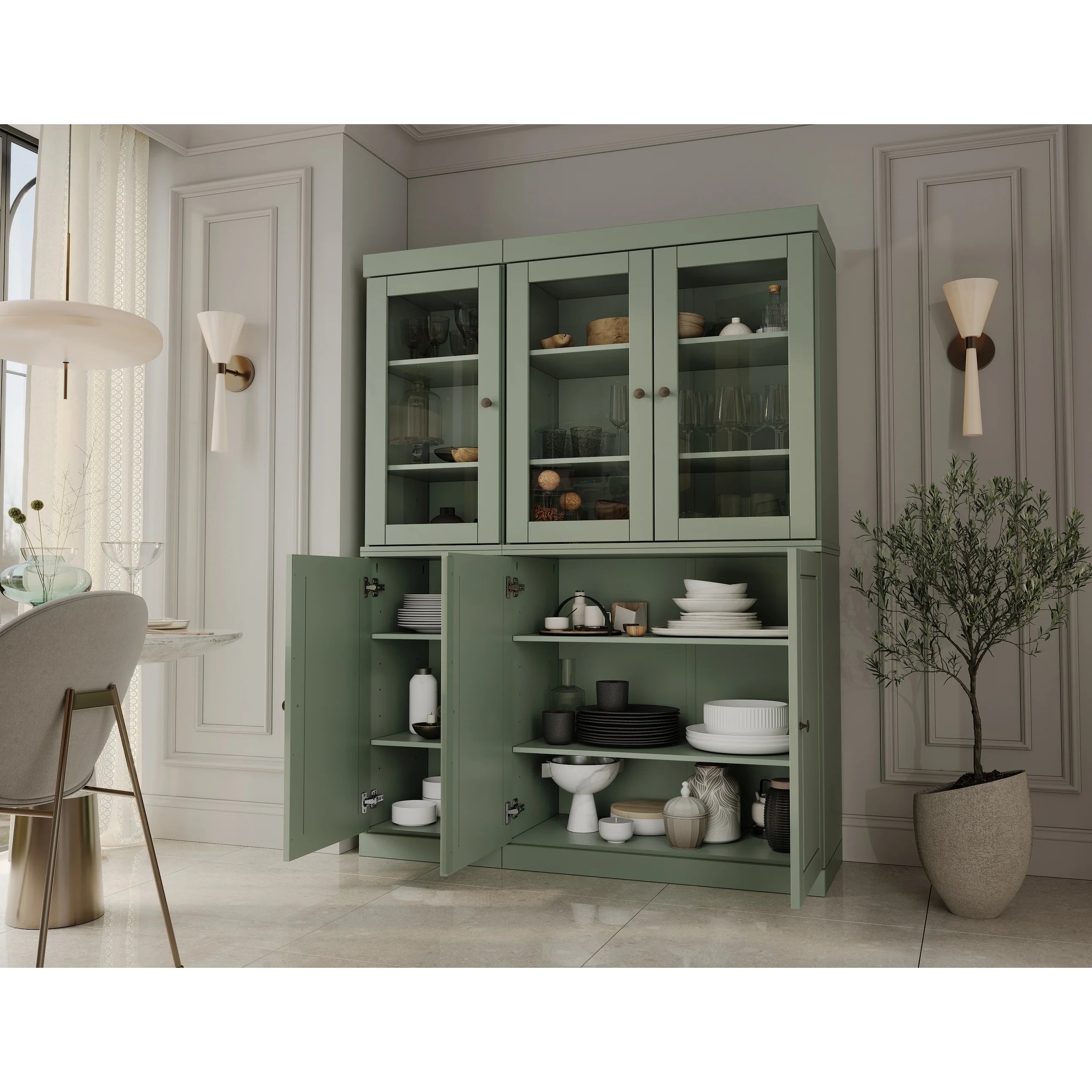Palace Imports 100% Solid Wood 48.5" China Pantry Cabinet with Solid or Clear Glass Doors and Adjustable Shelves - 48.5" x 71.5"