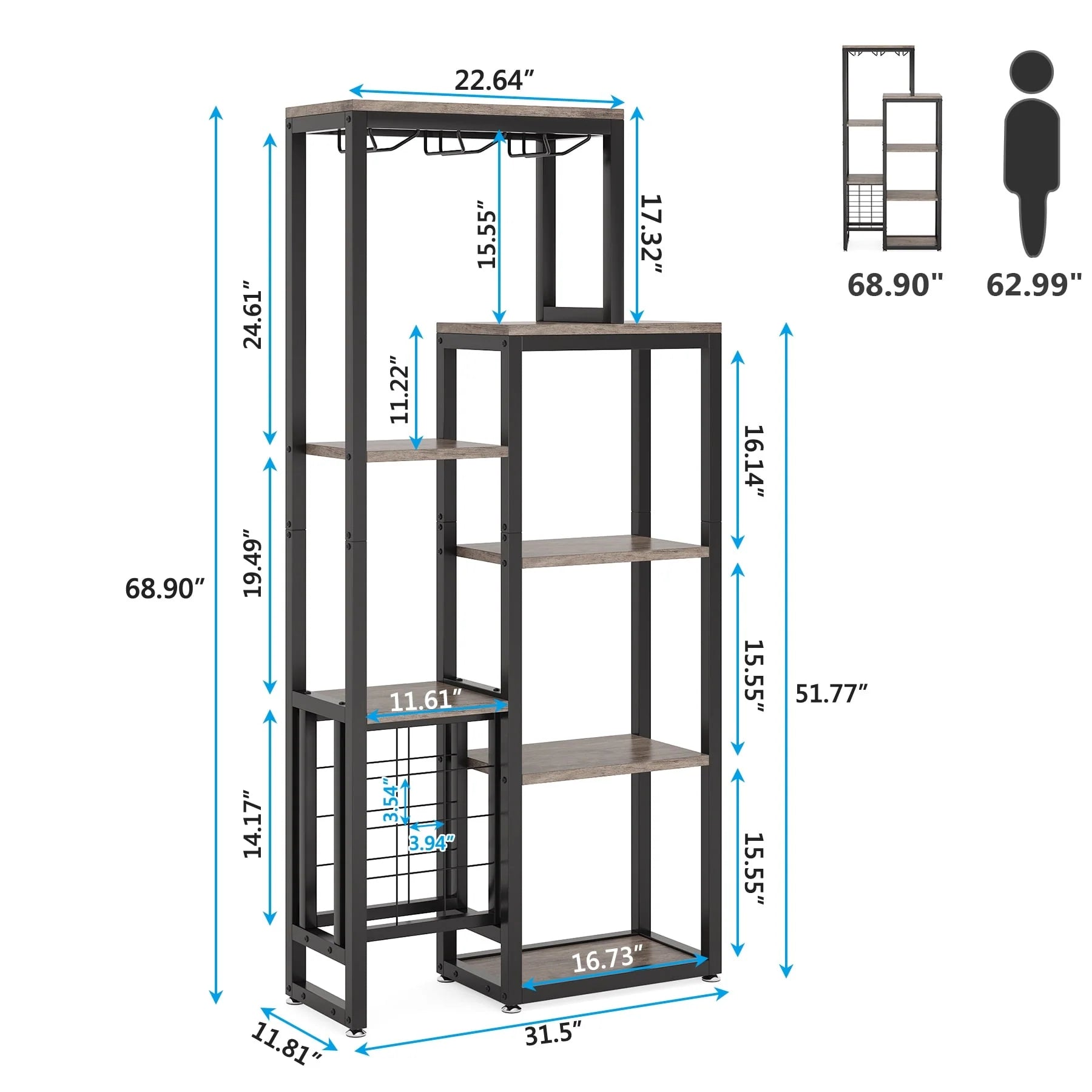 5-Tier Freestanding Floor Wine Baker Rack with Glass Holder & Wine Storage, Industrial Wine Display for Bar, Dining Room - N/A