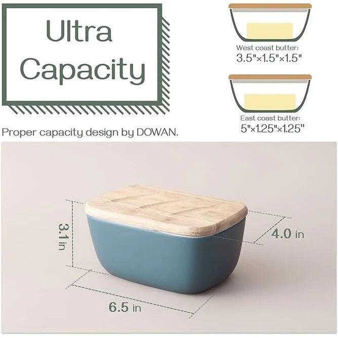 DOWAN 6.5" Large Butter Dish - Ceramic Butter Dish with Lid, Haze Blue