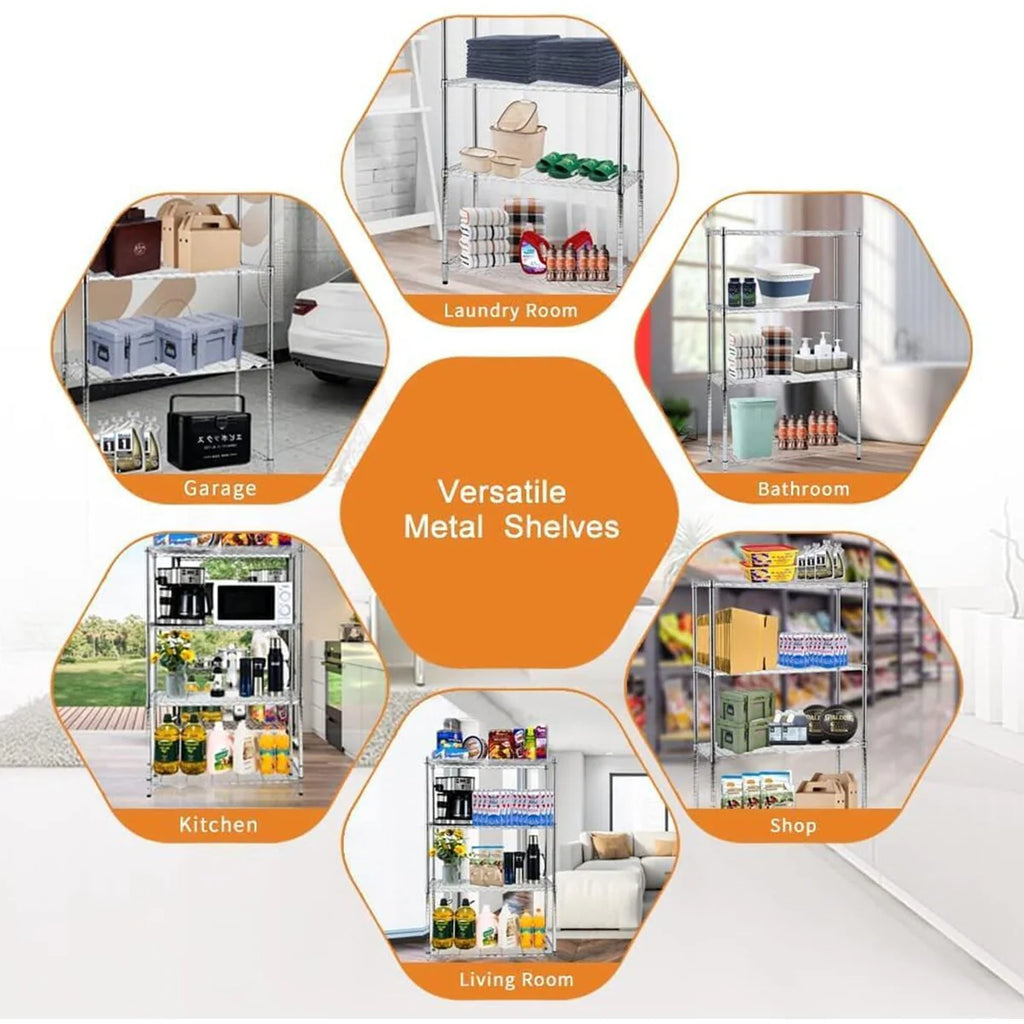 Chrome 4/5-Tier Shelving Unit Heavy-Duty Steel Shelves
