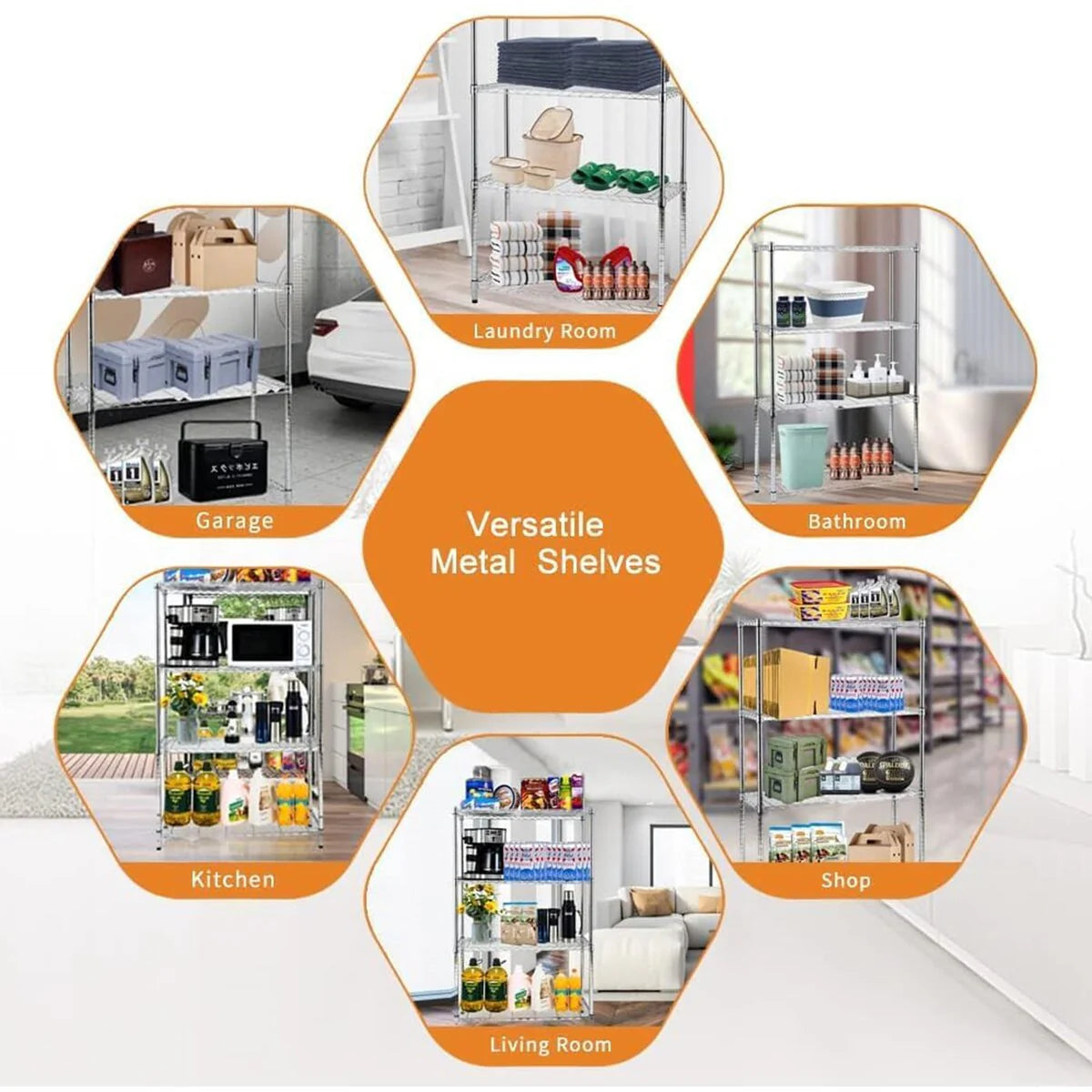 Chrome 4/5-Tier Shelving Unit Heavy-Duty Steel Shelves