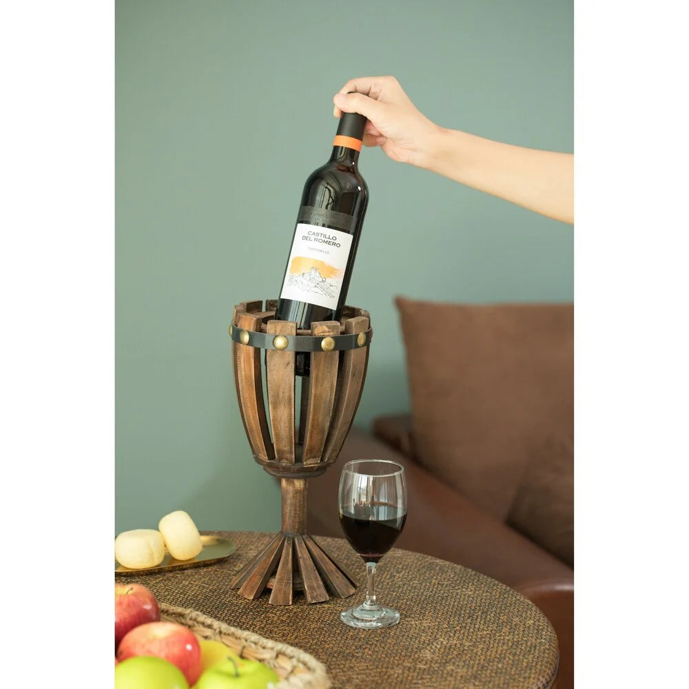 Wooden Wine Goblet Shaped Vintage Decorative Single Bottle Wine Holder