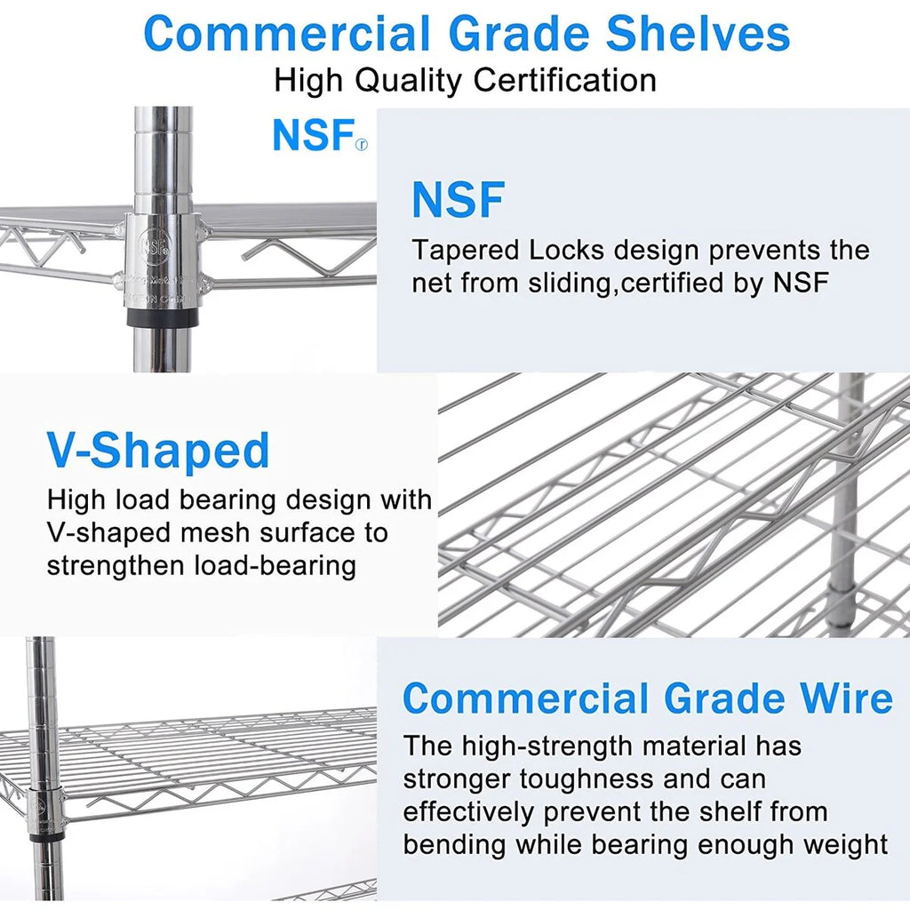 5 Tier Wire Shelving Unit, Heavy Duty Metal Large Storage Shelves Height Adjustable for Garage Kitchen Office