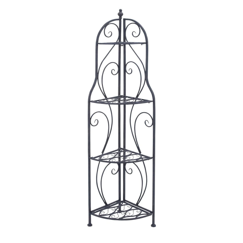 Metal Scroll Indoor Outdoor Arched Tall Folding Corner 4 Shelf Bakers Rack - Black - Roche River Decor