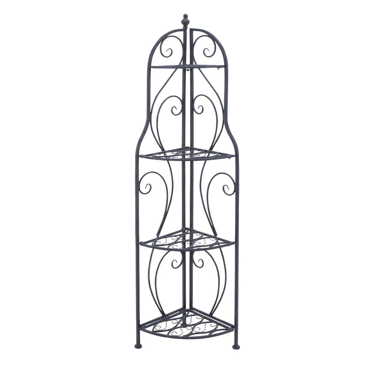 Metal Scroll Indoor Outdoor Arched Tall Folding Corner 4 Shelf Bakers Rack - Black - Roche River Decor