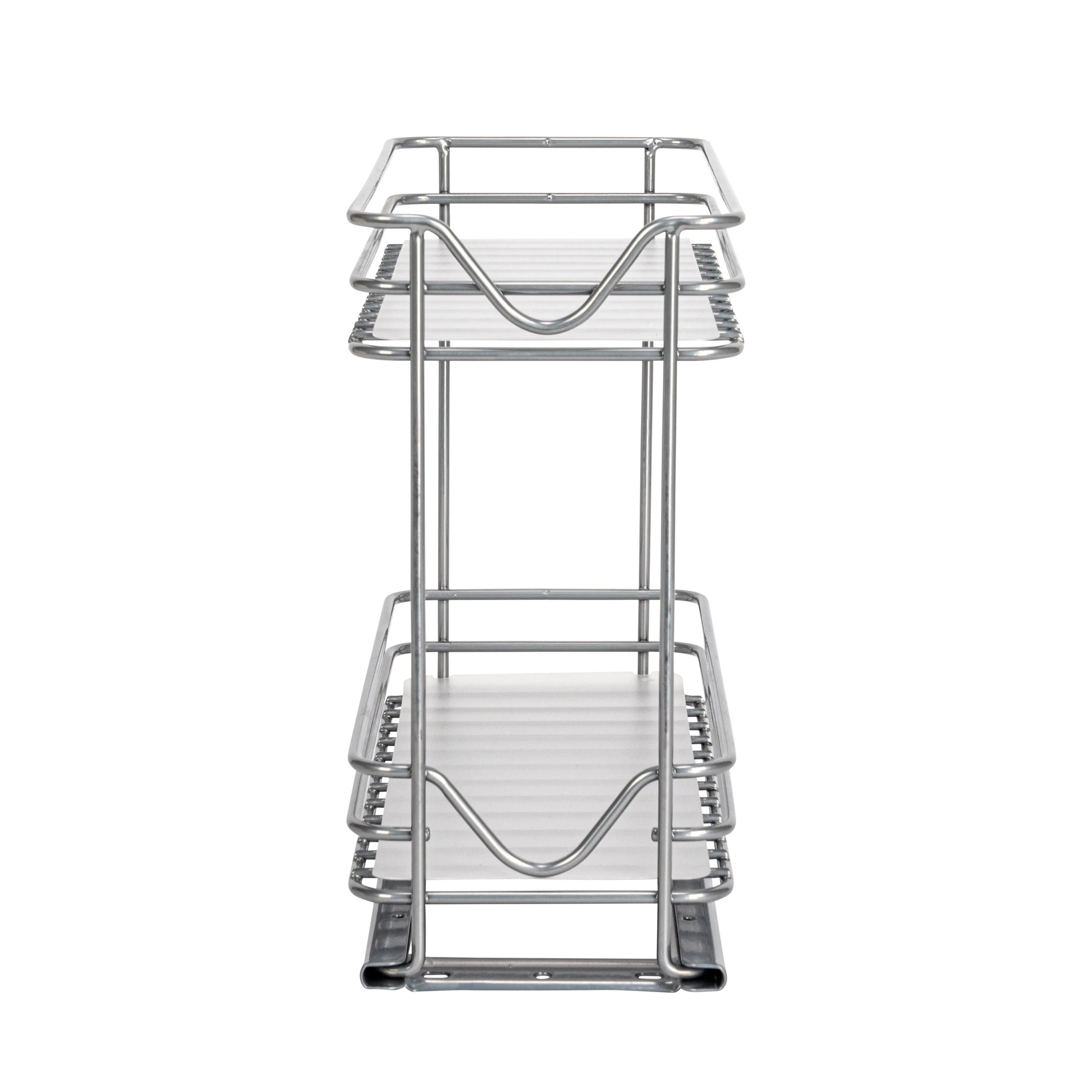 Household Essentials 2-Tier Brushed Nickel Spice Rack Organizer, Sliding Pantry Organizer