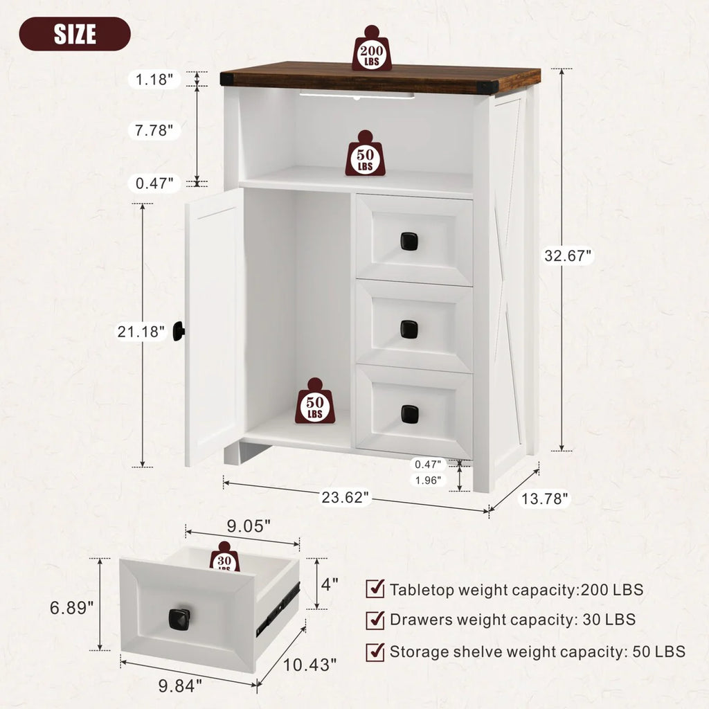 23.62"Accent Cabinet with drawers and storage - N/A