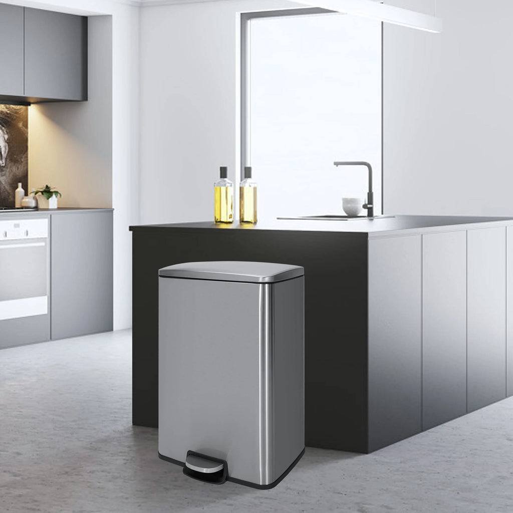 Innovaze 13 Gal./50 Liter Rectangular Stainless Steel Step-on Trash Can for Kitchen