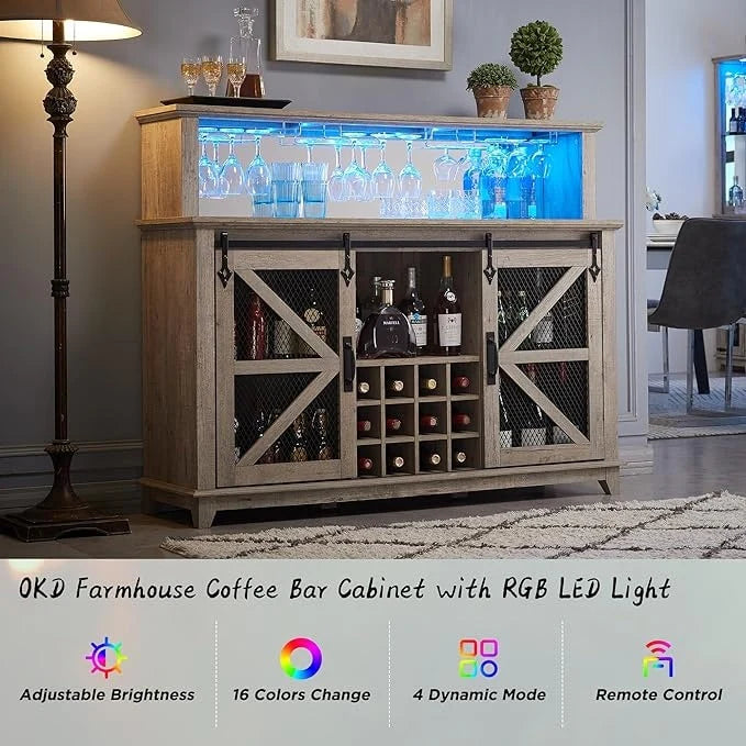 Farmhouse Coffee Bar Cabinet, Wine Bar Cabinet, Kitchen Buffet Cabinet