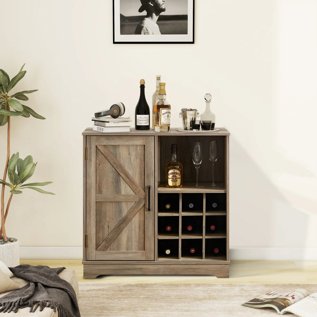Barn Door Buffet Bar Cabinet with Wine Rack Sideboard Cabinet