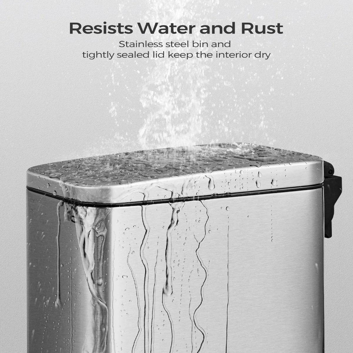 Stainless Steel Slim Bathroom Trash Can with Soft-Close Lid and Plastic Removable Inner Bucket