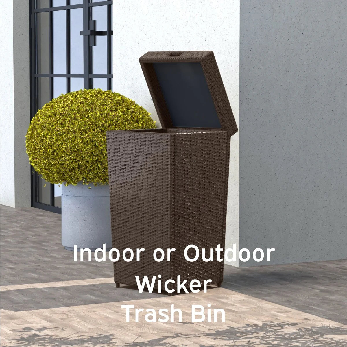 Nestl Outdoor Trash Can with Lid - 30 Gallon Durable Wicker Garbage Can for Patio