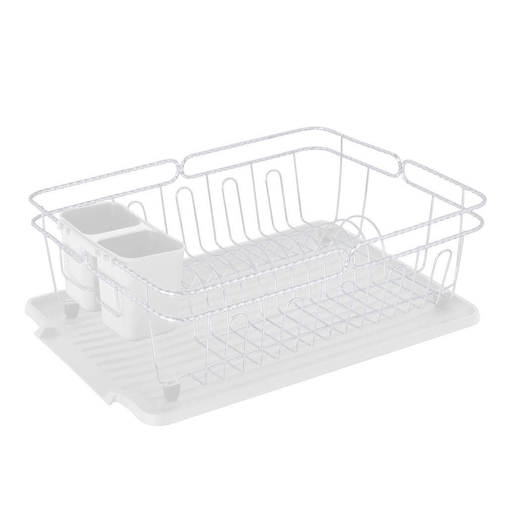 Kitchen Details Twisted Chrome 3 Piece Dish Rack in White - 16.5" x 12.5" x 5.5"