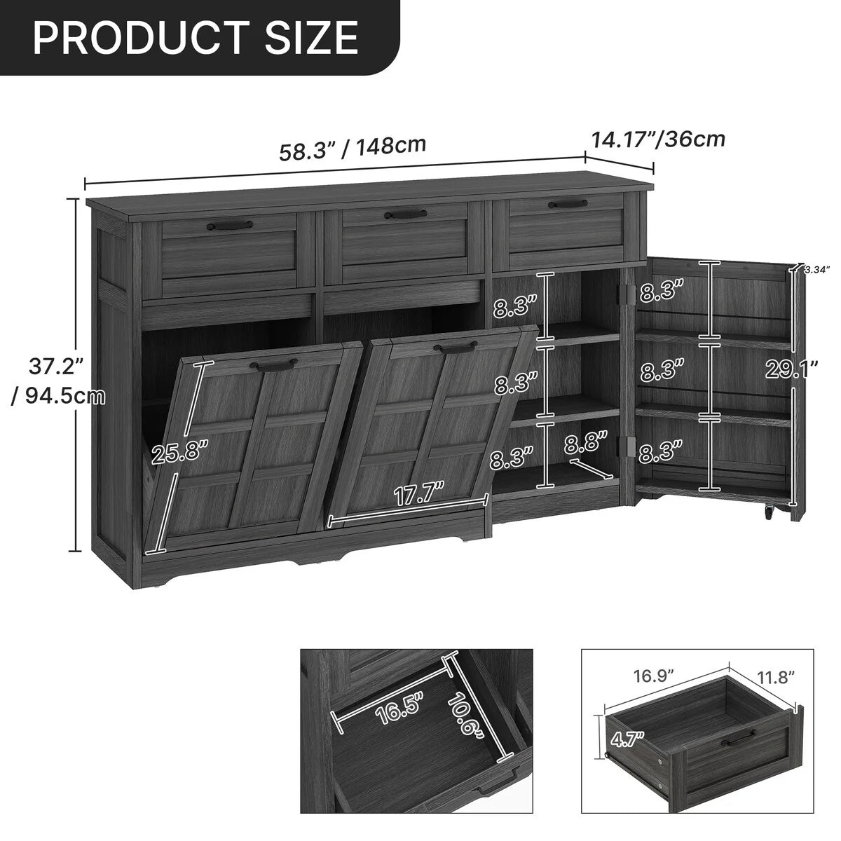Kitchen Island With Double Tilt Out Trash Can Cabinet