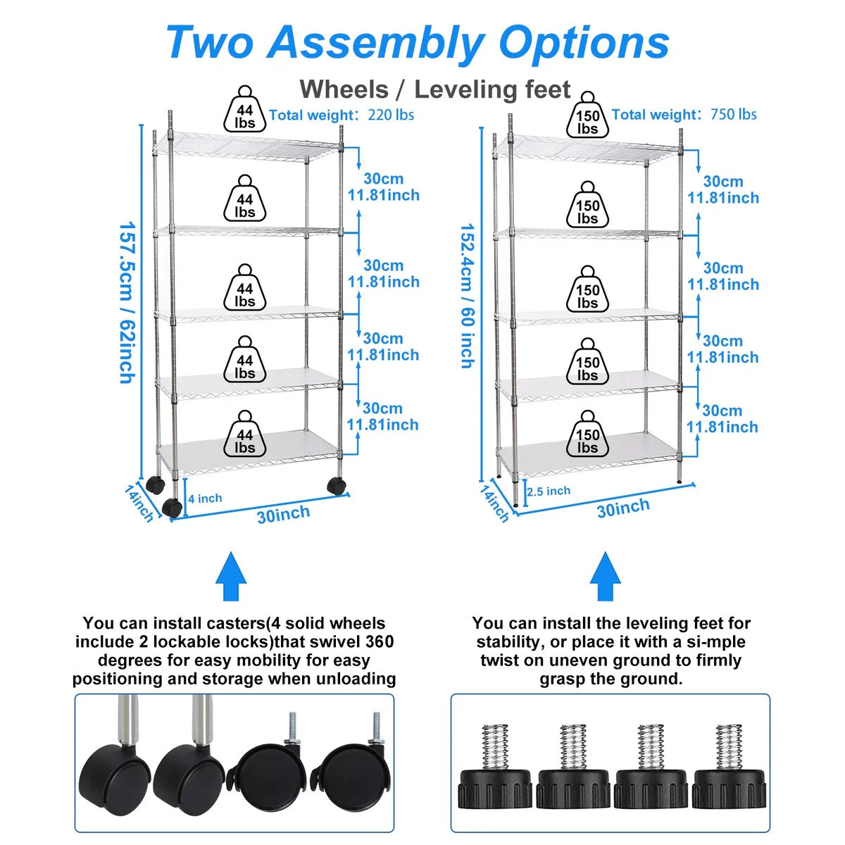 5 Tier Wire Shelving Unit, Heavy Duty Metal Large Storage Shelves Height Adjustable for Garage Kitchen Office