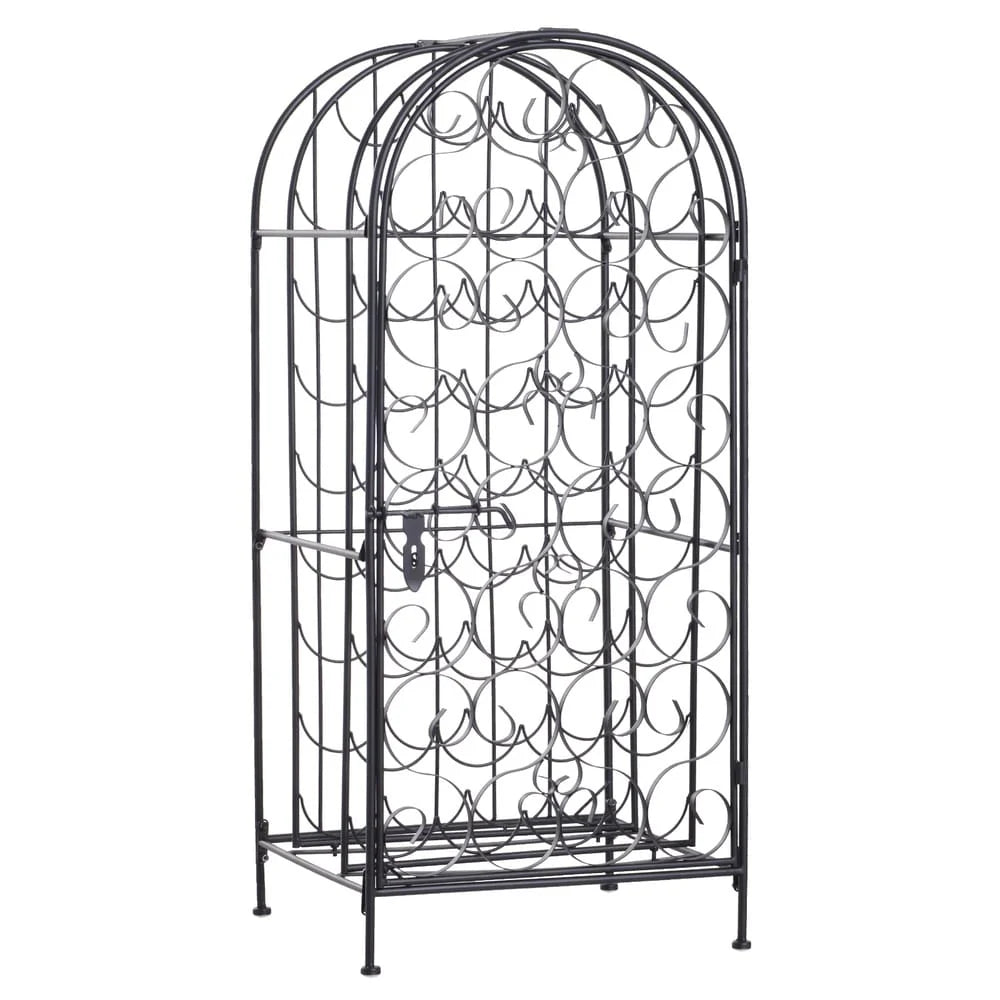 HOMCOM 35 Bottle Wrought Iron Wine Rack Jail with Lock - Black - 17.5*14*38.5