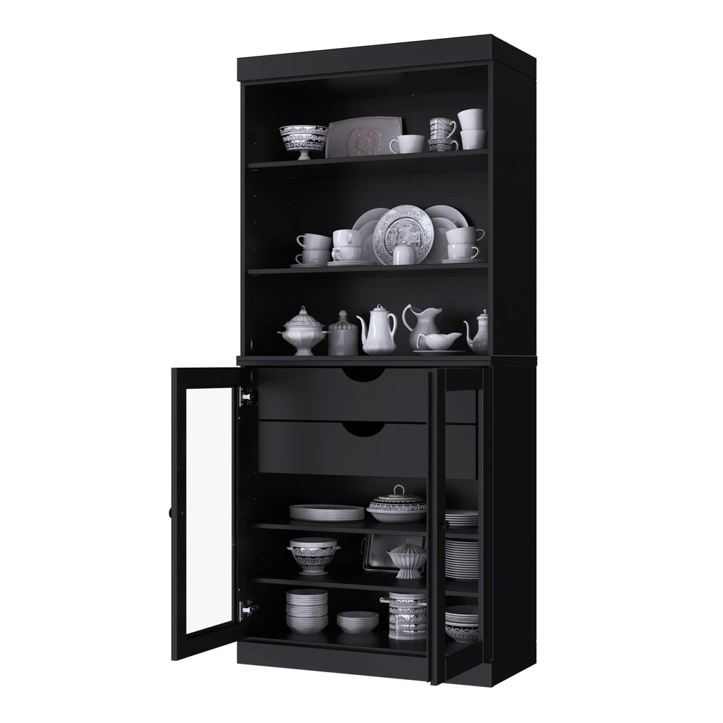 100% Solid Wood Kitchen Pantry Cabinet with 2 Clear Glass or Solid Wood Doors and 2-Drawer Organizer by Palace Imports