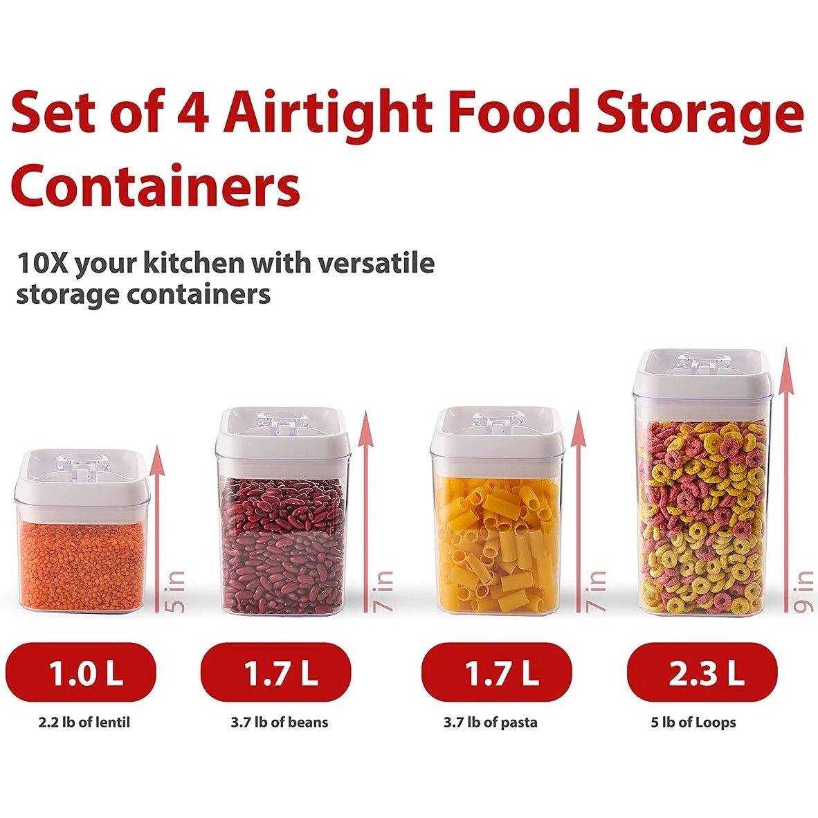 4 Pieces Set Air tight Food Storage Containers for Kitchen Pantry Organization