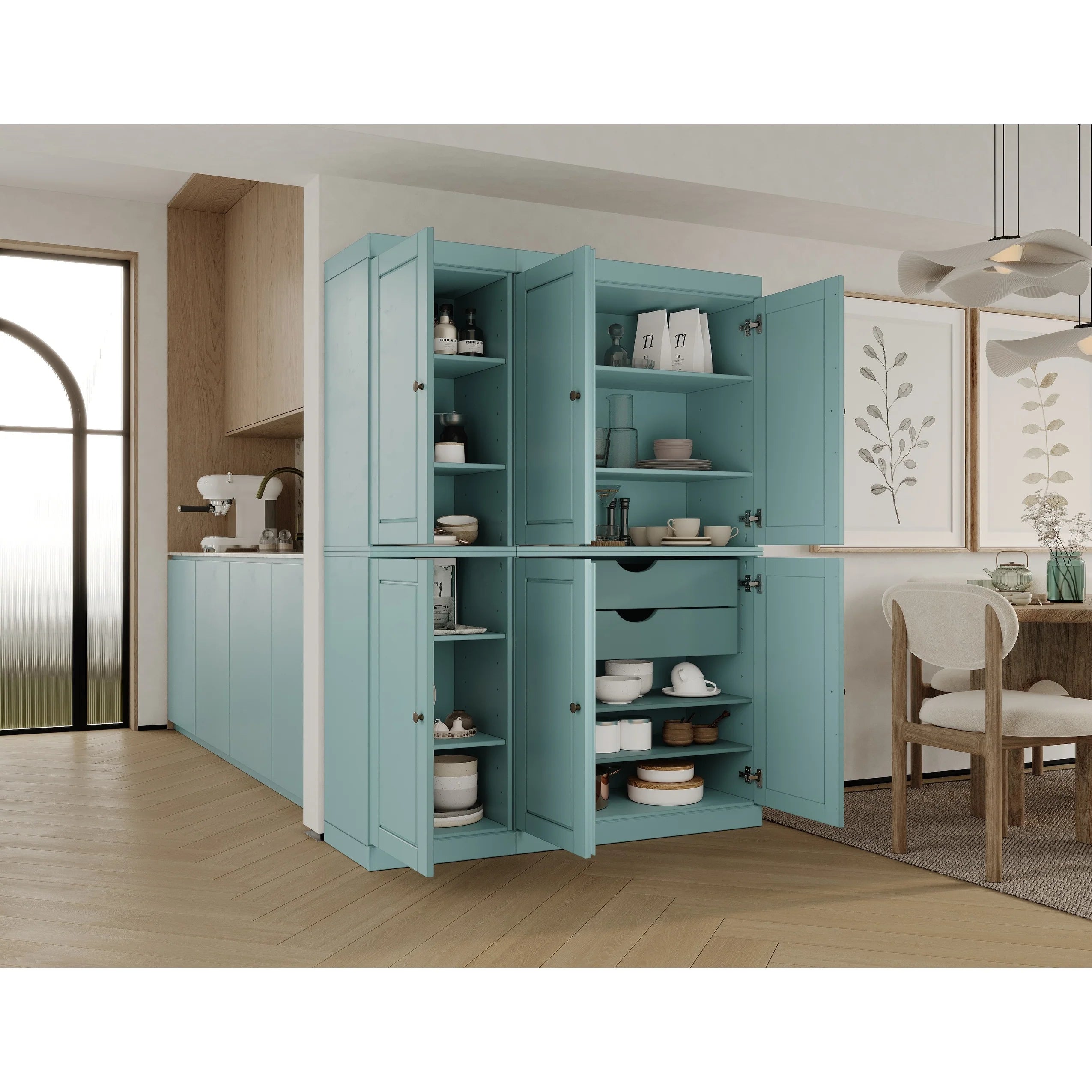 Palace Imports 100% Solid Wood China Pantry with Glass or Solid Wood Doors and 2-Drawers - 48.5" x 71.5"