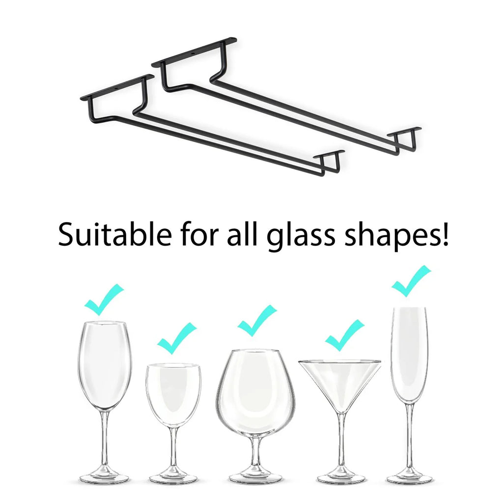 Wallniture Brix Stemware Wine Glass Rack Under Cabinet Storage Metal Glass Hanger (Set of 2)