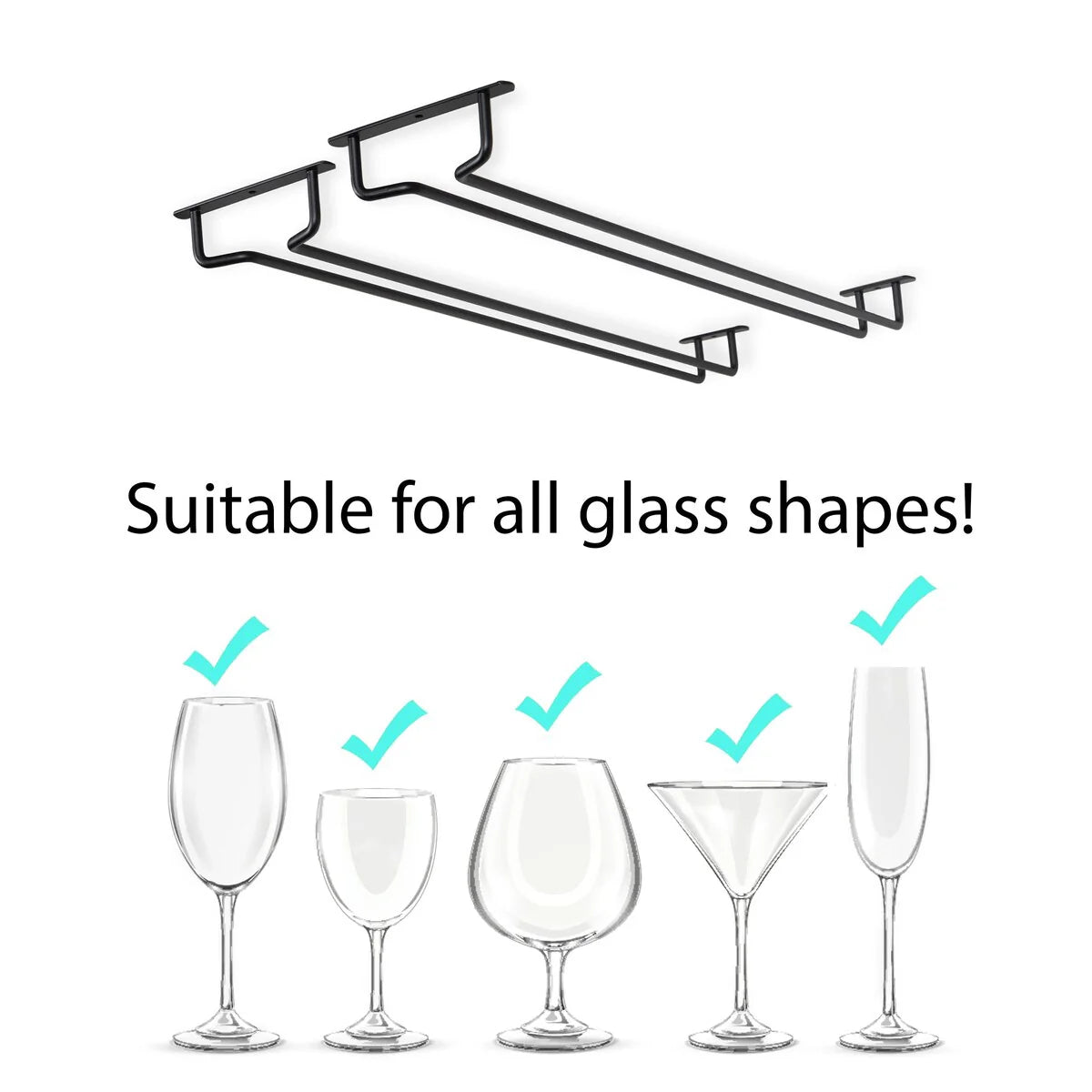 Wallniture Brix Stemware Wine Glass Rack Under Cabinet Storage Metal Glass Hanger (Set of 2)