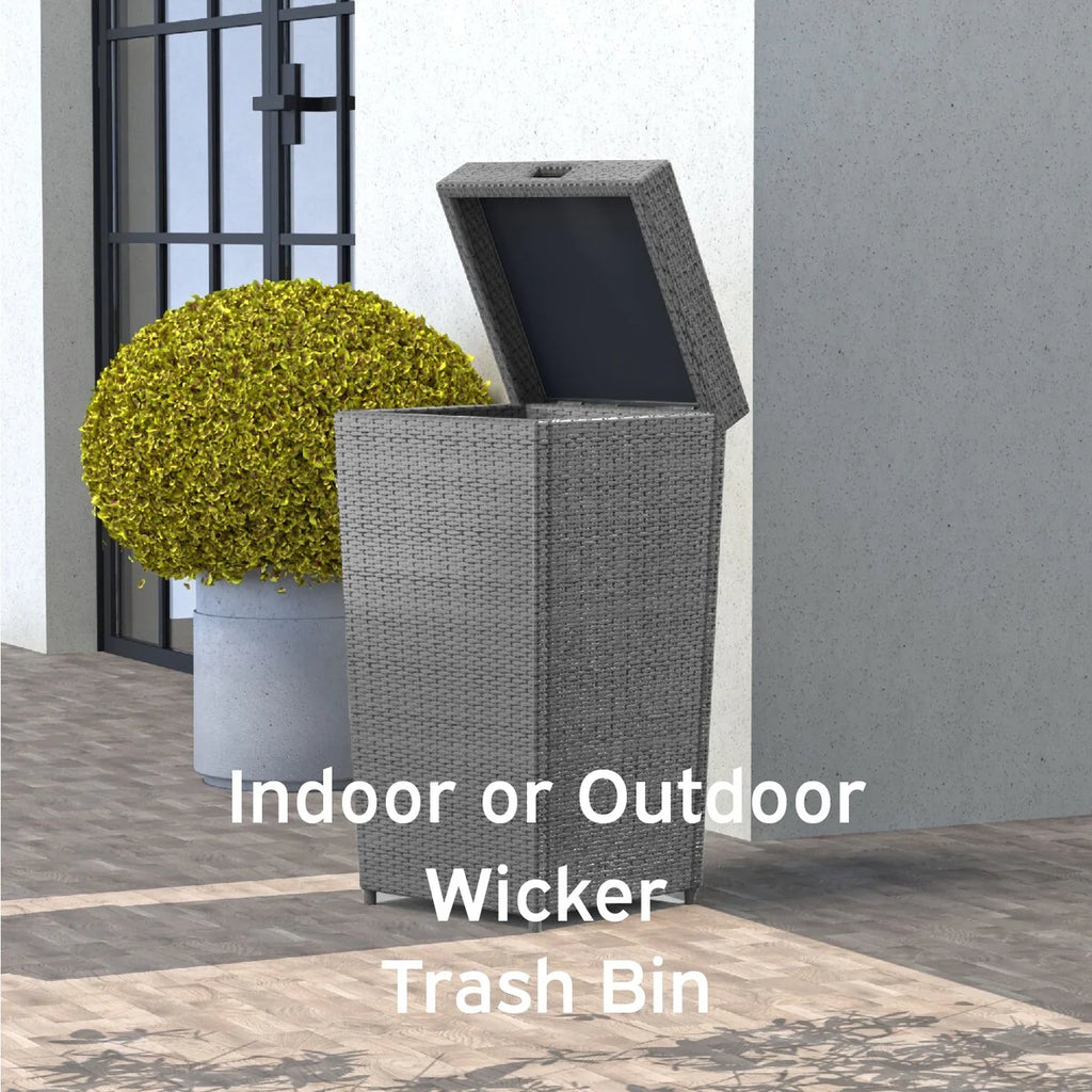 Nestl Outdoor Trash Can with Lid - 30 Gallon Durable Wicker Garbage Can for Patio