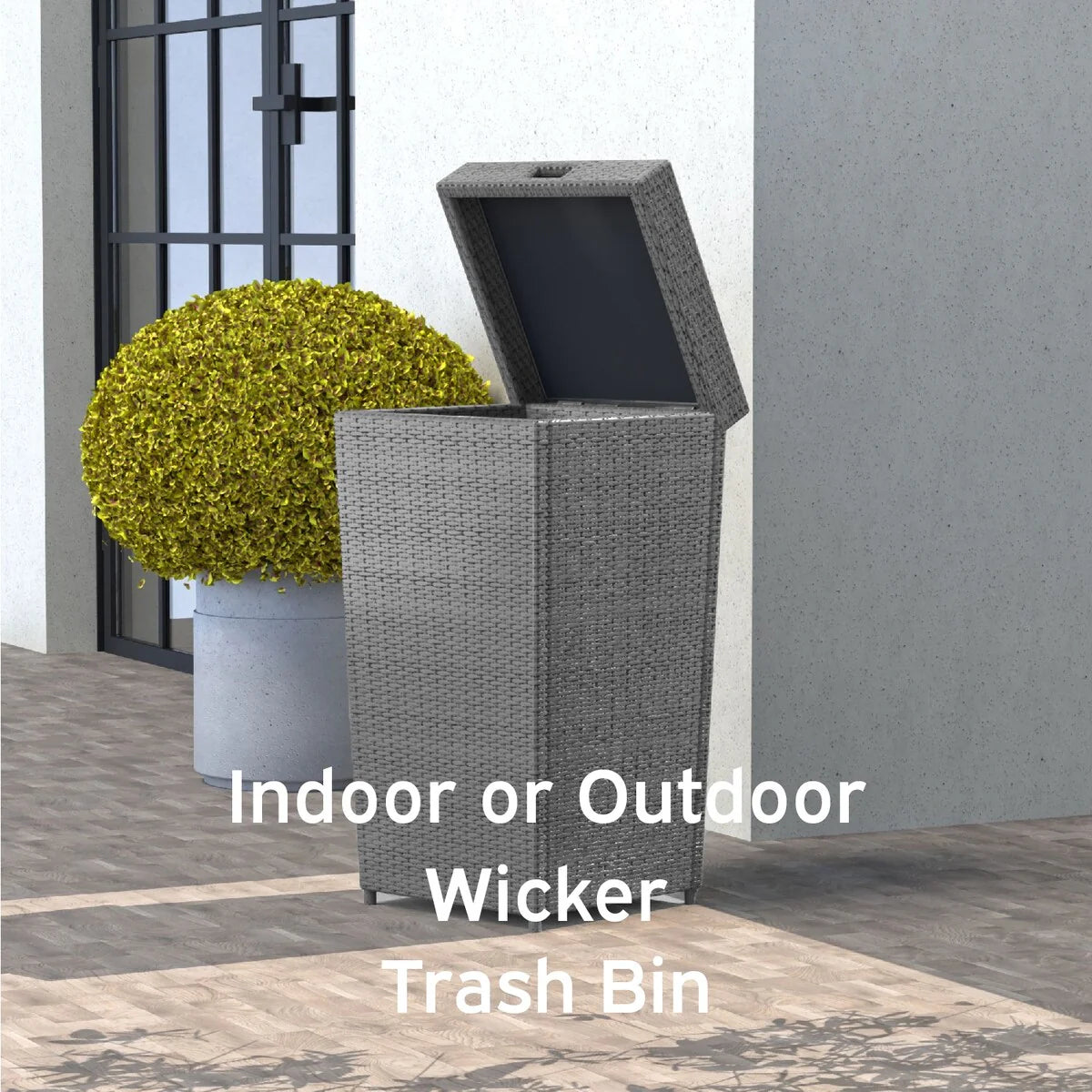 Nestl Outdoor Trash Can with Lid - 30 Gallon Durable Wicker Garbage Can for Patio