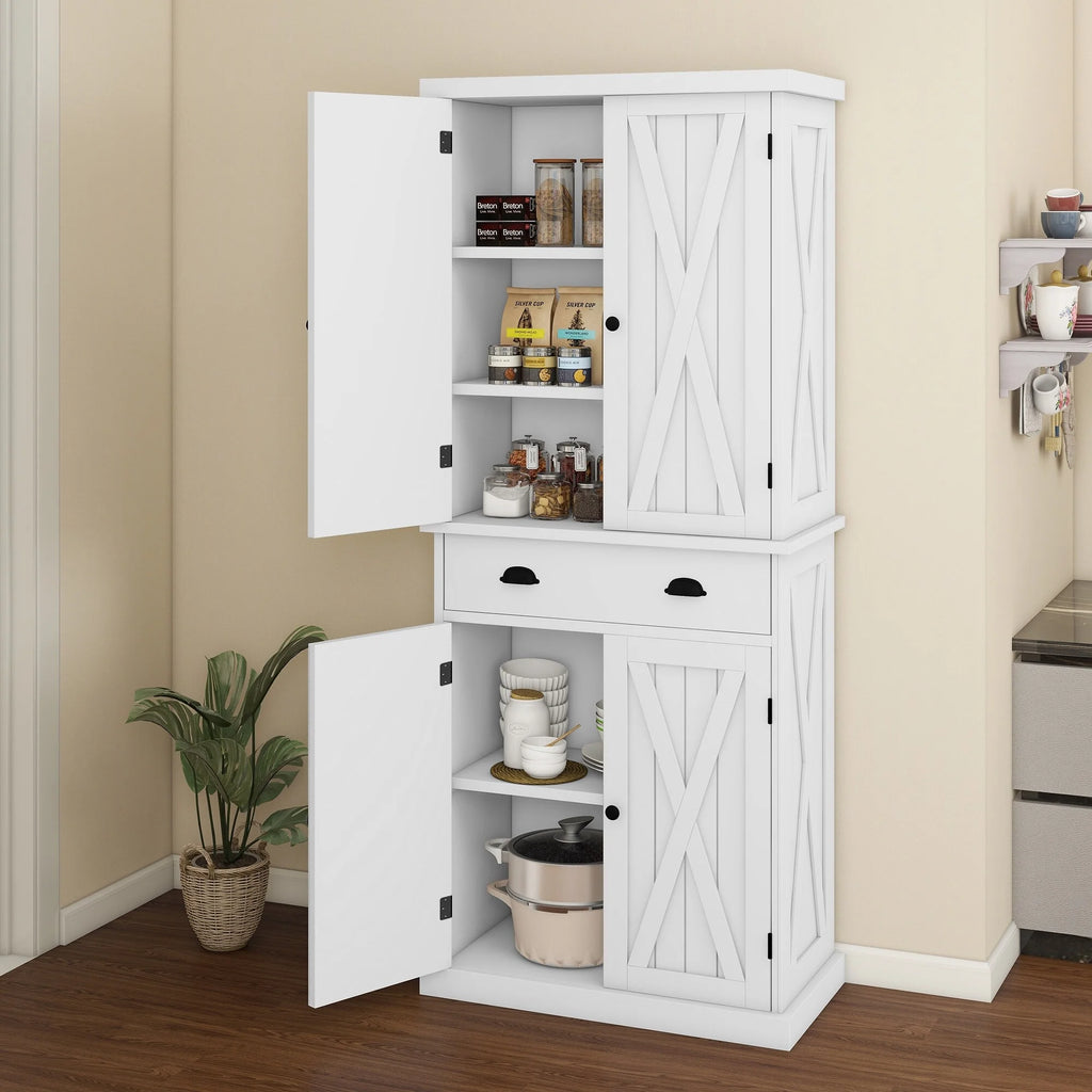 Moasis Farmhouse Freestanding 72'' Kitchen Pantry Storage Cabinet Cupboard with Drawer Adjustable Shelves