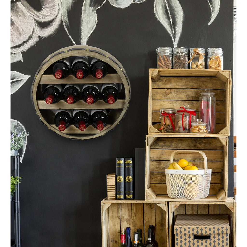 CoTa Global Barrell Wine Rack - Natural Wood Industrial Wall Mounted - 16″Lx16″Wx8″H