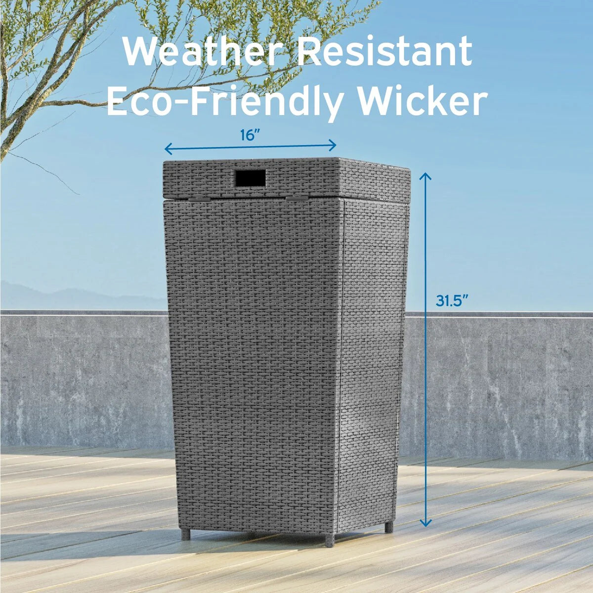 Nestl Outdoor Trash Can with Lid - 30 Gallon Durable Wicker Garbage Can for Patio