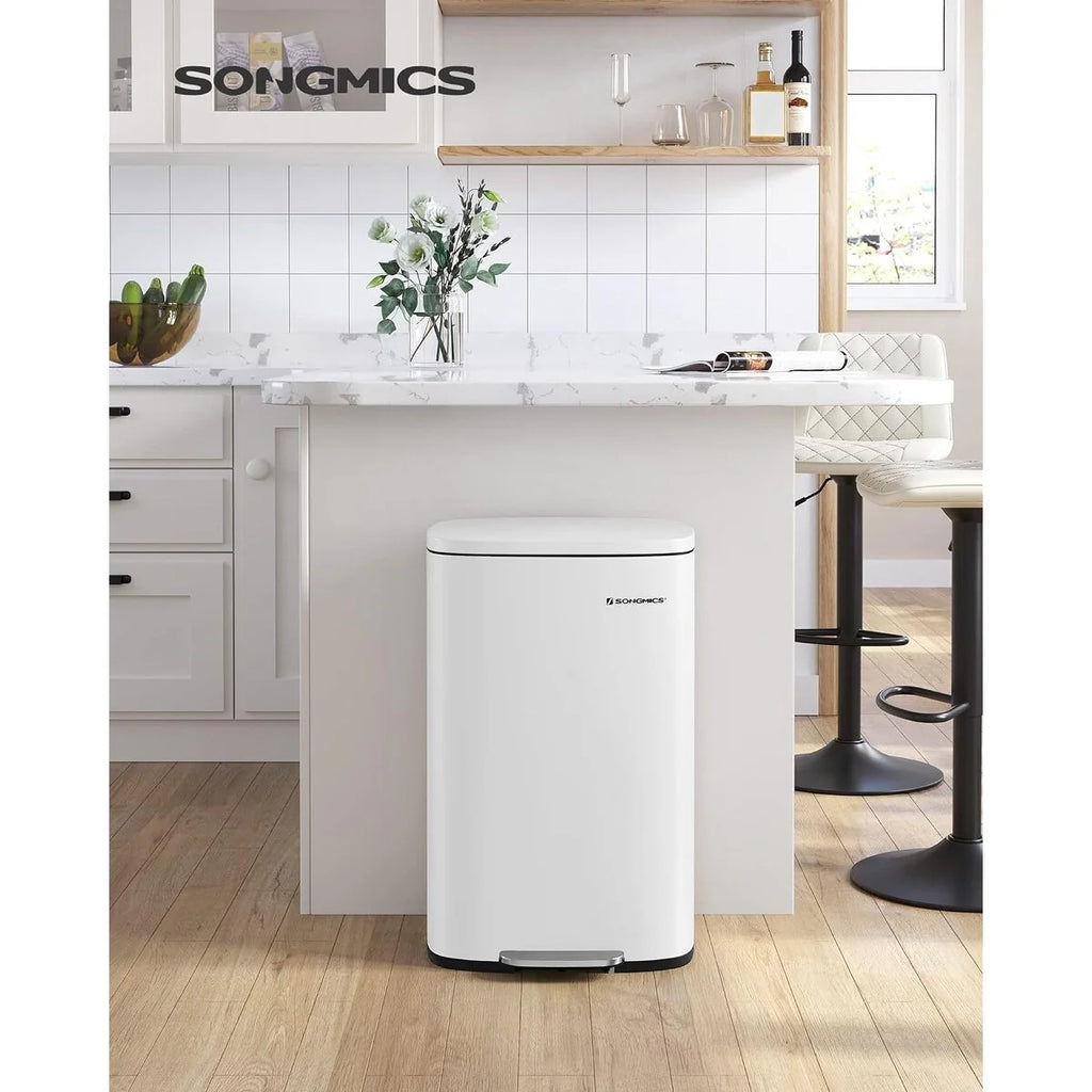 SONGMICS 13.2 Gallon Trash Can, Stainless Steel Garbage Can, White