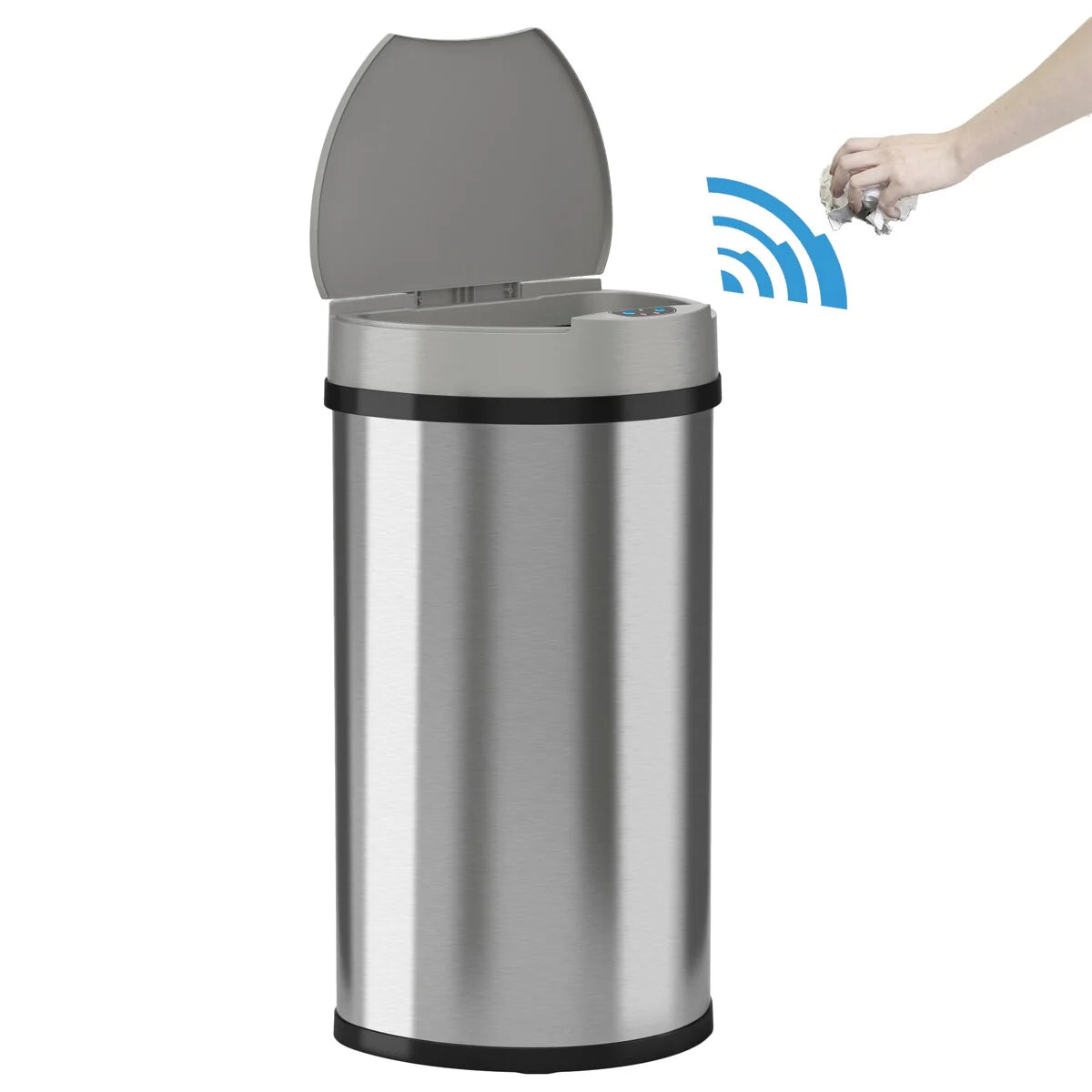 iTouchless 13 Gal Semi-Round Stainless Steel Sensor Kitchen Trash Can